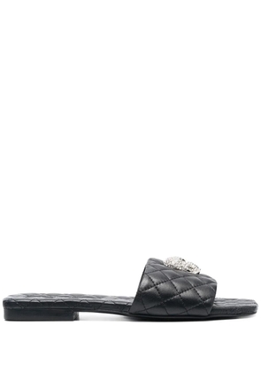 Philipp Plein crystal-skull matelassé slides - Black