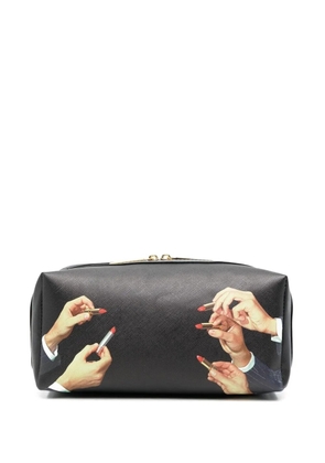 Seletti lipstick-print wash bag - Black