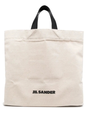 Jil Sander logo-print linen tote bag - Neutrals