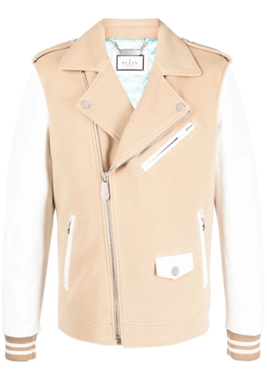 Philipp Plein leather biker jacket - Neutrals