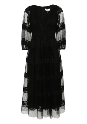 NISSA floral-lace tiered midi dress - Black