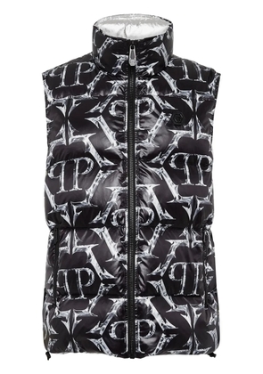 Philipp Plein logo-print drawstring padded gilet - Black