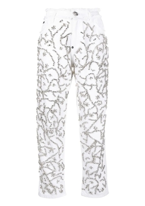 Philipp Plein crystal-embellished mom-cut leg jeans - White