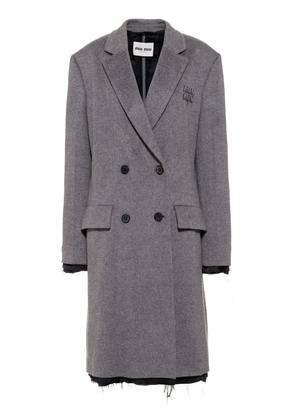 Miu Miu logo-embroidered double-breasted coat - Grey