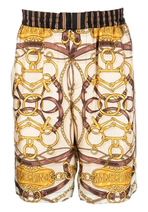Moschino Teddy-print silk shorts - Neutrals