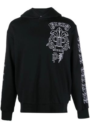 Philipp Plein skull-print logo-embroidered hoodie - Black