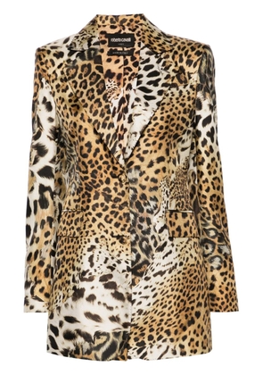 Roberto Cavalli Jaguar Skin-print silk blazer - Neutrals