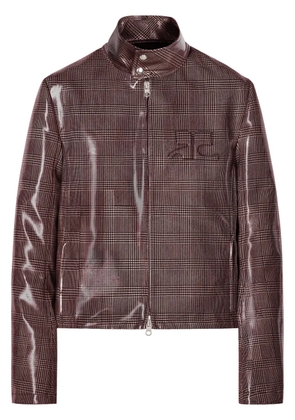 Courrèges shaded-logo patent biker jacket - Brown