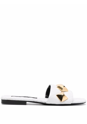 Philipp Plein flat studded matelassè sandals - White