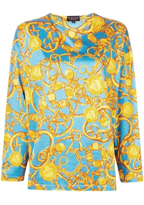 Gucci Pre-Owned chain pattern longsleeved blouse - Blue