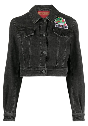 Moschino cartoon-appliqué cropped denim jacket - Black