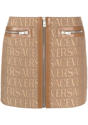 Versace Versace Allover leather-trim miniskirt - Brown