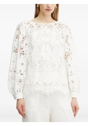 LUISA SPAGNOLI floral-lace balloon-sleeve blouse - White