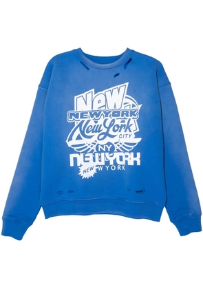 Purple Brand graphic-print distressed cotton sweatshirt - Blue