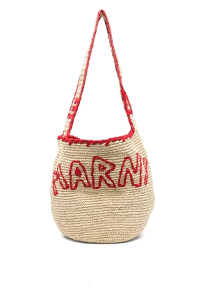 Marni logo-embroidered paper shoulder bag - Neutrals