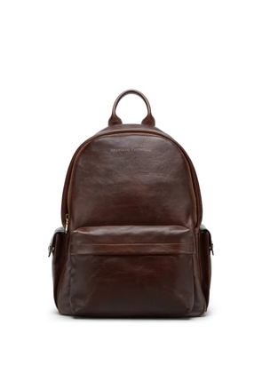 Brunello Cucinelli logo-print leather backpack - Brown