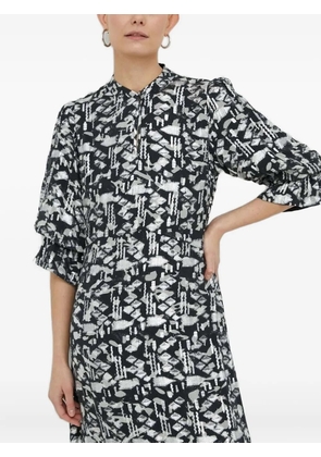 Bruuns Bazaar geometric-print puff-sleeve midi dress - Black