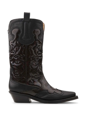 GANNI Western-style embroidered boots - Brown