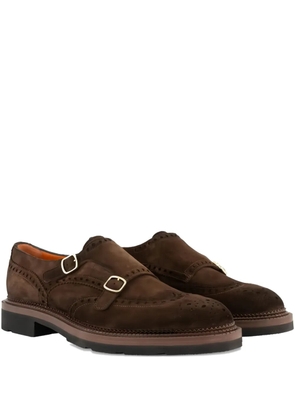 Santoni double-buckles suede monk shoes - Brown