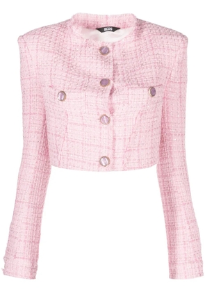 GCDS button-up cropped tweed jacket - Pink