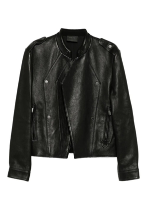 TEAM WANG design logo patched leather jacket - Black