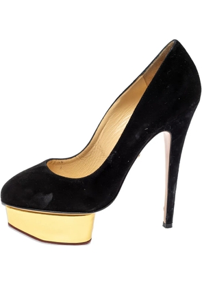Charlotte Olympia pre-owned 145mm Dolly suede platform pumps - Black