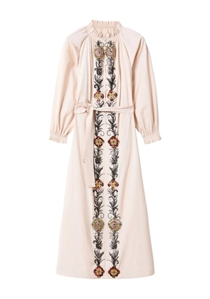 La DoubleJ embroidered ruffle-trimmed dress - Neutrals