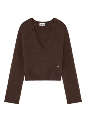 GANNI wool yak mix V-neck knit - Brown