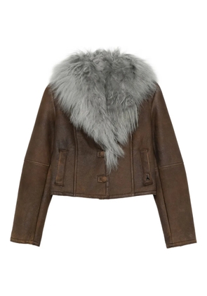 Patrizia Pepe sheepskin fur-collar jacket - Brown