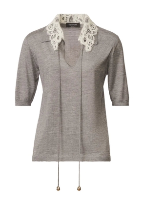 Fabiana Filippi lace-collar short-sleeved top - Grey