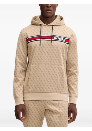 GUESS USA monogram-pattern drawstring hoodie - Neutrals
