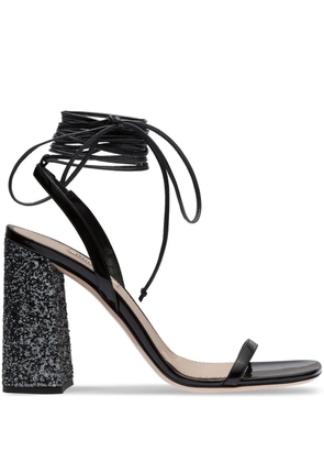 Miu Miu ankle tie-fastening glitter sandals - Black