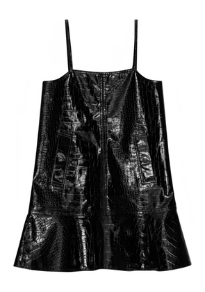 GANNI crocodile-effect flared mini day dress - Black