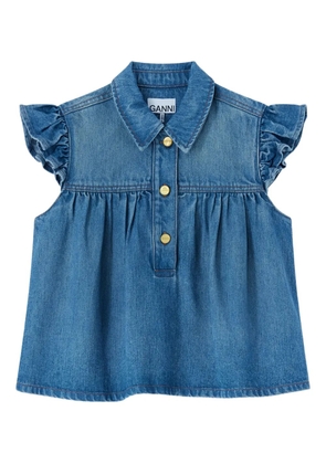 GANNI ruffled denim top - Blue