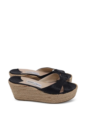 Jimmy Choo Pre-Owned snakeskin-embossed wedge espadrille - Black