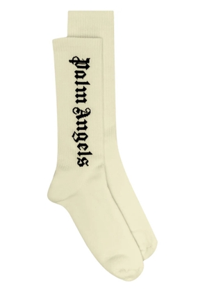 Palm Angels logo-intarsia ribbed socks - Yellow