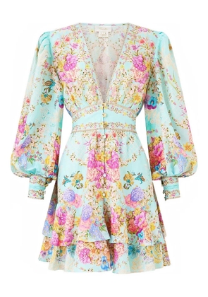 Camilla Bazaar Blooms frilled mini dress - Blue