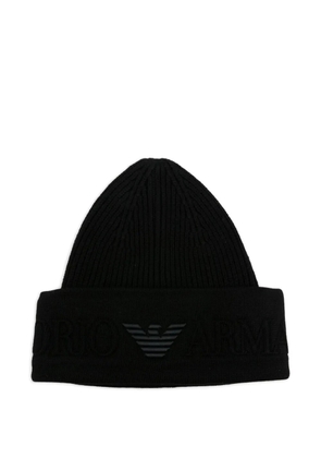 Emporio Armani logo-embroidered ribbed beanie - Black