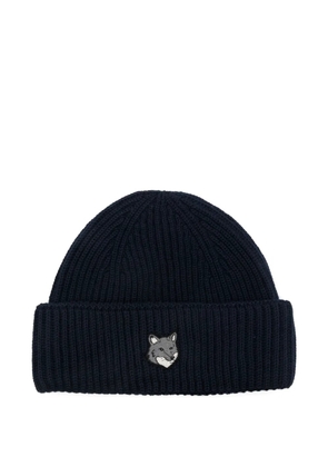 Maison Kitsuné logo-embroidered ribbed beanie - Blue