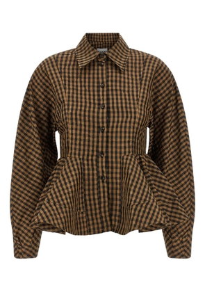 GANNI crinkled check-print shirt - Brown