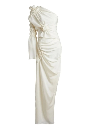 KHAITE Apollo one-shoulder draped long dress - Neutrals