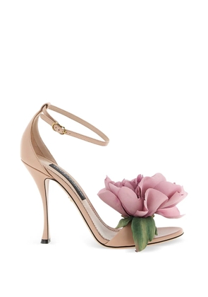 Dolce & Gabbana Desirée flower-appliqué ankle-strap leather sandals - Neutrals