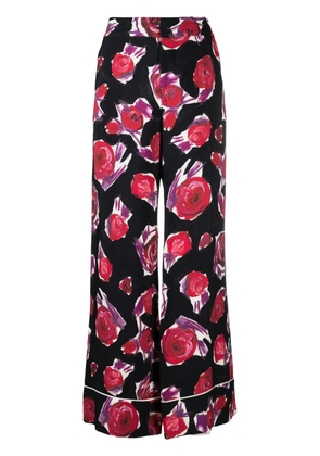 Marni floral-print wide-leg trousers - Black