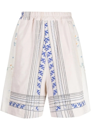 By Walid embroidered linen drop-crotch shorts - Neutrals