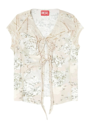Diesel T-Afrymy lace-up floral top - Neutrals