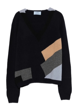 Prada geometric-pattern V-neck jumper - Blue