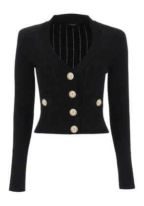 Balmain ribbed gold-button cardigan - Black