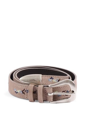 Orciani Peach floral-embroidered leather belt - Neutrals