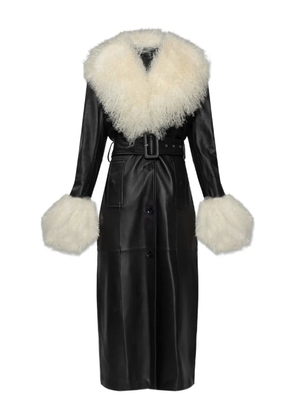 STAND STUDIO Monica fur-trim belted coat - Black