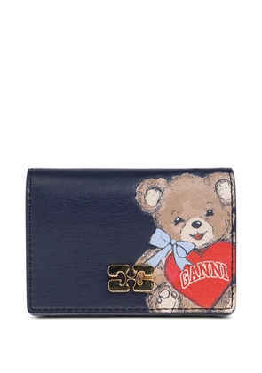 GANNI teddy appliqué-logo wallet - Blue